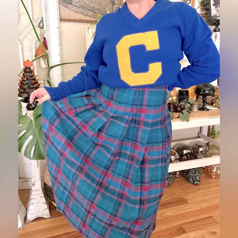 Vintage 1980’s Pendleton Wool Tartan Plaid A Line Pleated Skirt